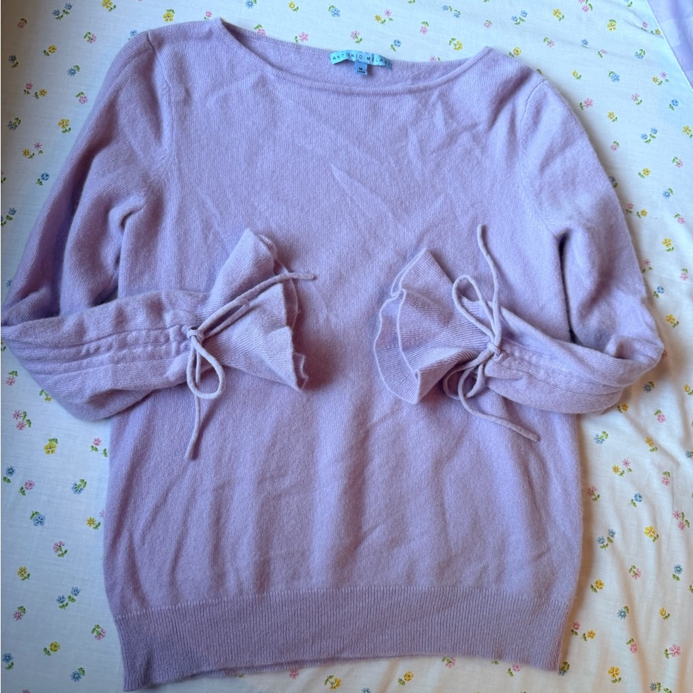 ANTONIO MELANI Lavender Cashmere Sweater with Bow Accents